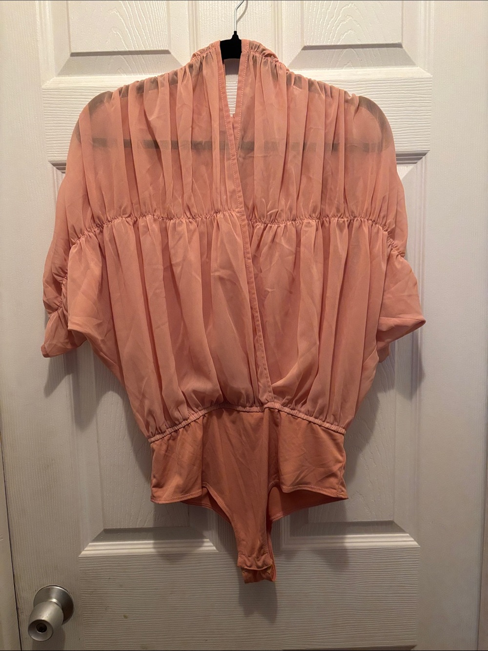 Fashion Nova Peach Sheer Blouson Bodysuit